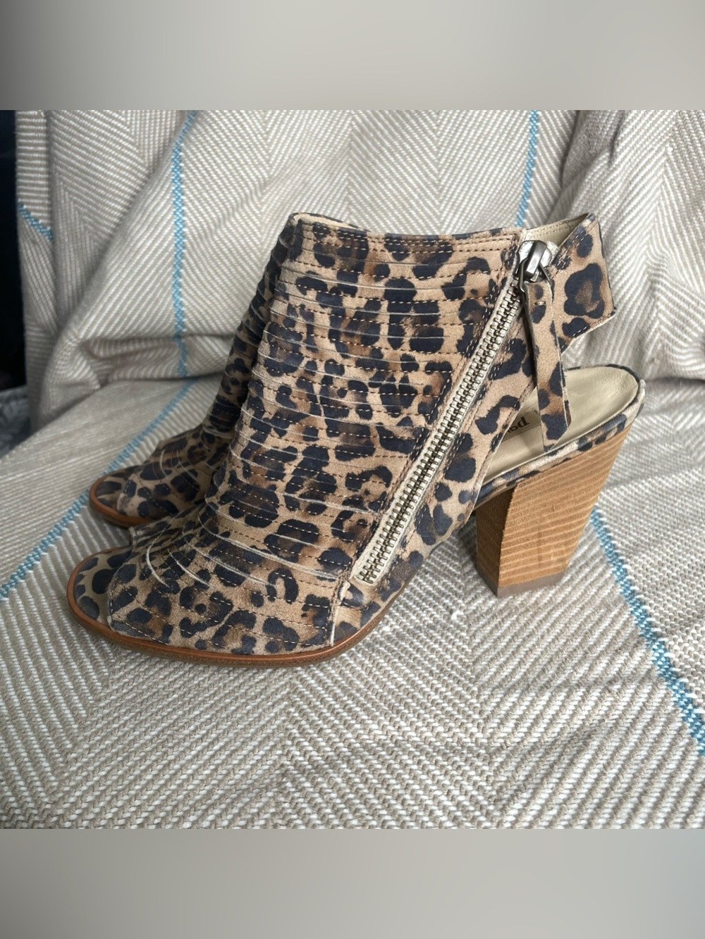 Paul Green Leopard Print Leather Open Toe Ankle Booties Zip Heels Sz 4UK 6.5 US - Picture 5 of 10